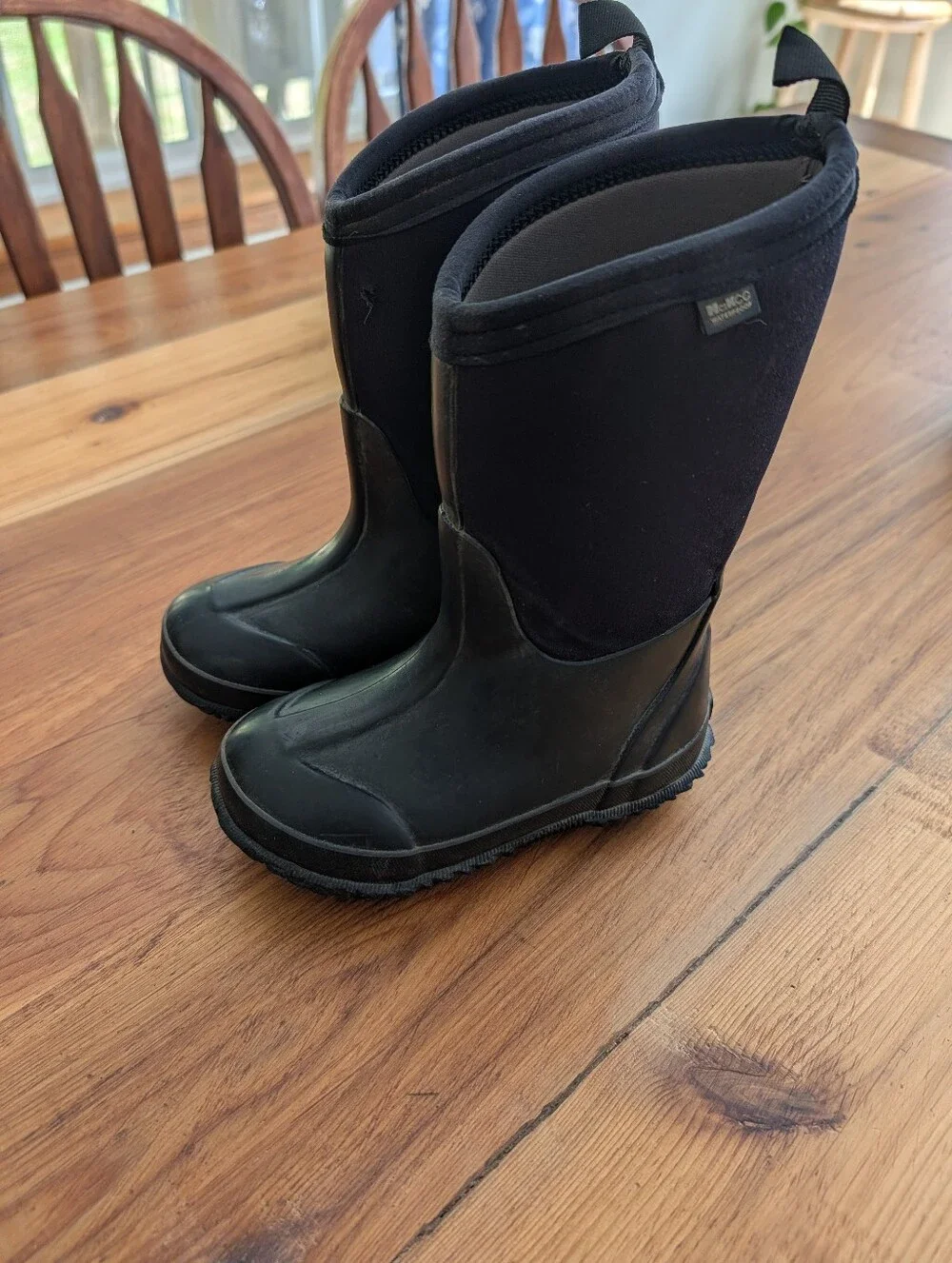 Kids Black Insulated Waterproof Rain & Snow Boots with Pull Tabs